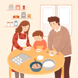 过年冬至包饺子插画