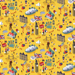 英国旅游元素无缝花纹背景，等轴测图标