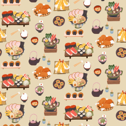 美味的日式传统美食无缝花纹背景