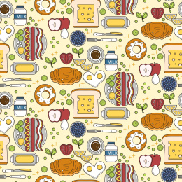 丰富早餐无缝花纹背景，平铺式构图