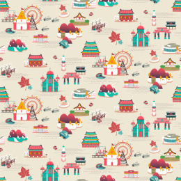 南韩景点平面插图无缝背景设计