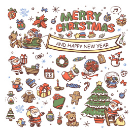 可爱圣诞节涂鸦贺卡，圣诞元素大集合