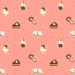 下午茶甜点无缝花纹背景，粉红色底图