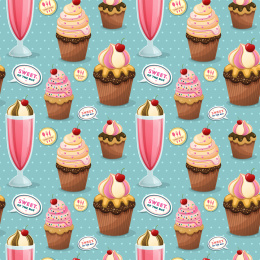 下午茶甜点无缝花纹背景，蓝色底图