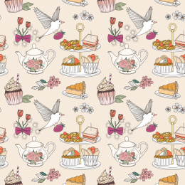 粉嫩甜点无缝花纹背景，粉红色调