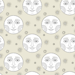 典雅手绘微笑月亮无缝花纹背景，米白色调