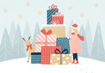 圣诞礼物女孩插画