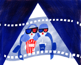 看恐怖电影的女孩惊恐的表情插画插图