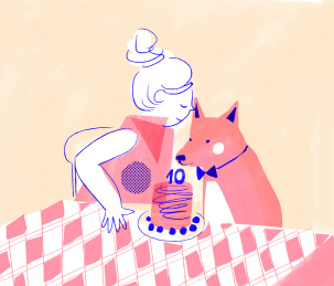  女孩和宠物狗狗生日插画插图