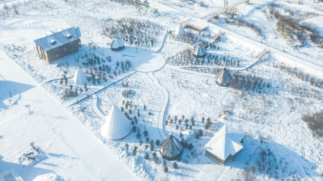  航拍东北冰雪小镇