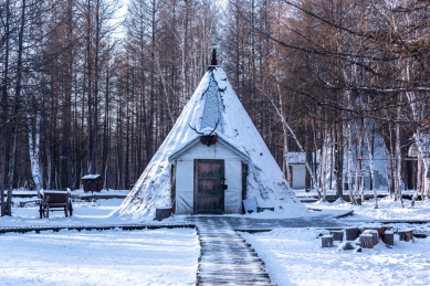 雪中森林中的房屋