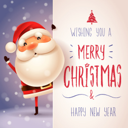 圣诞老人与大招牌。圣诞快乐书法刻字设计。