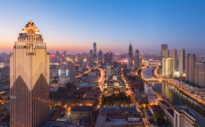 鸟瞰天津城市夜景风光