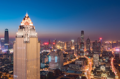 鸟瞰天津城市夜景风光