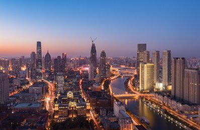 鸟瞰天津城市夜景风光