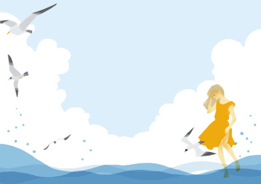 夏天海边女孩踩在海浪里