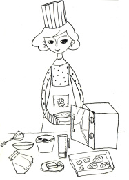 手绘插图在家做烘焙的美丽女性厨师