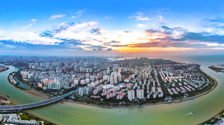 Panoramic View of Haidian Island Peninsula in Haikou City, Hainan Province, China