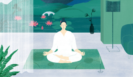 室内静坐冥想修行的女性