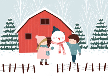 儿童堆雪人插画