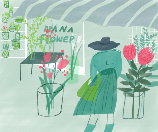 花店前停留的少女