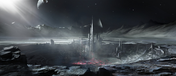 奇怪的外星球场景，科幻插图。