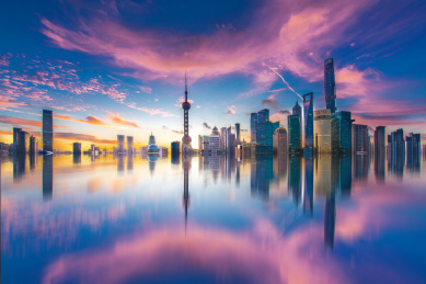 中国上海天际线日出