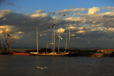 云南省晋宁县郑和故里夕阳下的码头