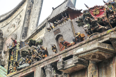 广东佛山三水芦苞胥江祖庙建筑雕塑外观局部特写