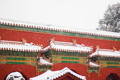 红墙绿瓦白雪皑皑
