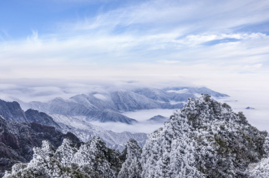 安徽黄山风景区冬雪云海风光
