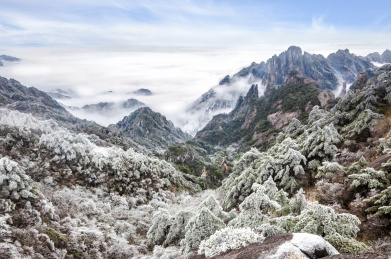 安徽黄山风景区冬雪云海风光 