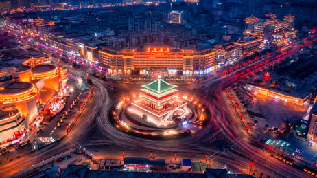 西安市钟楼夜景航拍