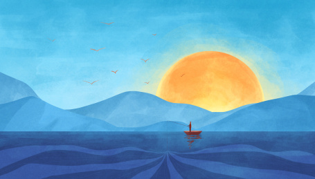 风景插画海上日出二