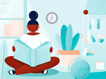 盘腿读书的女孩