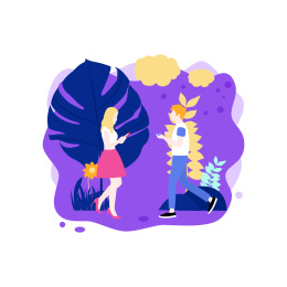 一个男生和一个女生边走边玩手机，走向对方