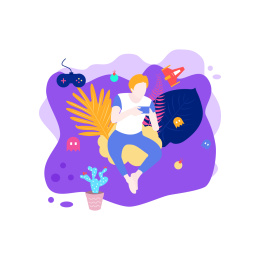 男人坐在沙发上玩游戏