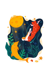 水下潜水，和海豚嬉戏