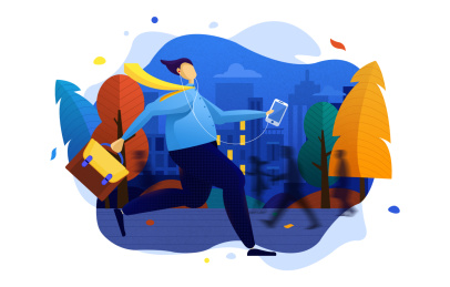 男子在室外的通勤场景扁平人物插画