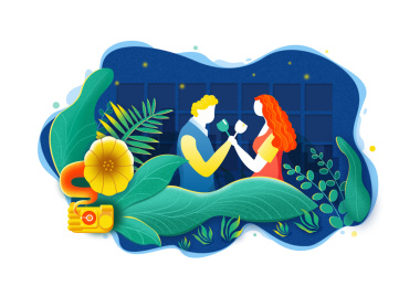 情侣碰杯场景扁平插画