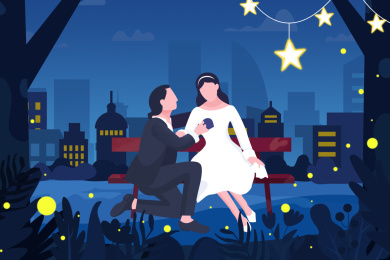 情人节一个男人拿着戒指给心爱的女人求婚