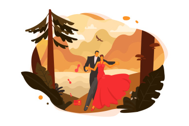 一对情侣在森林里起舞