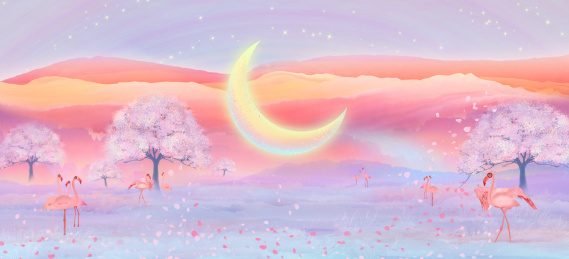 夏天火烈鸟在浪漫的夏威夷岛上玩耍插画