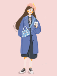 冬日拿奶茶的女孩插画