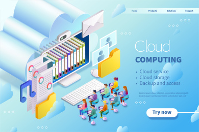 互联网云计算等轴测插图