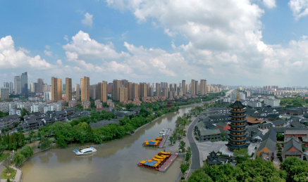 江苏省淮安市因水而美丽的城市和水利设施