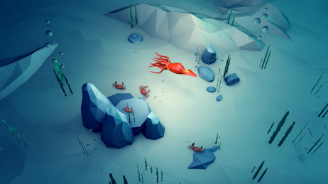 低多边形风格3D海底乌贼世界
