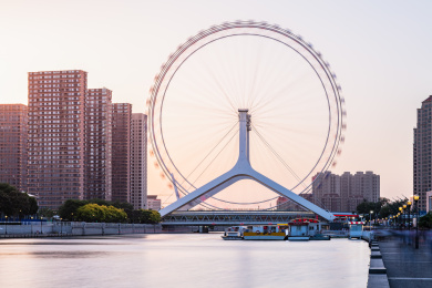 天津永乐桥摩天轮黄昏日落