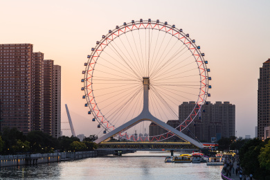 天津永乐桥摩天轮黄昏日落
