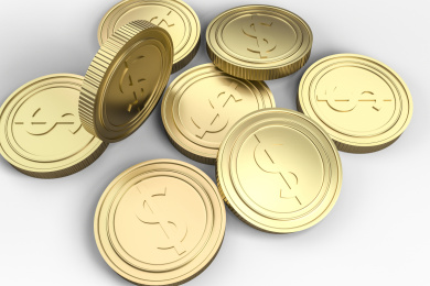 三维渲染，金色美元货币